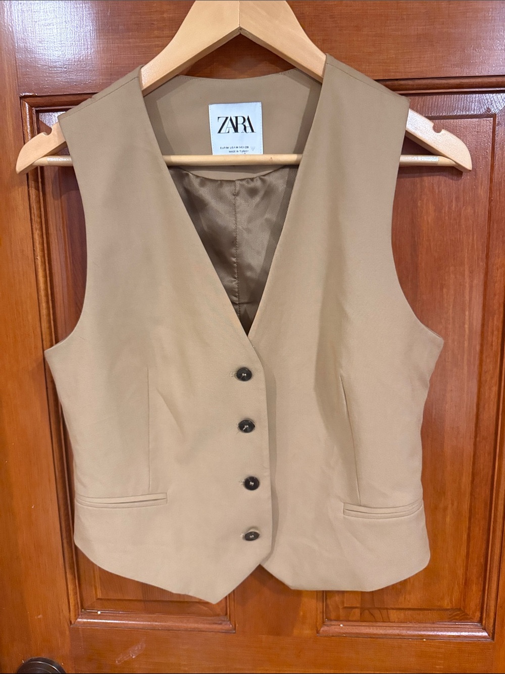 ZARA Women's Beige/Tan Vest - Classic Button-Front Waistcoat